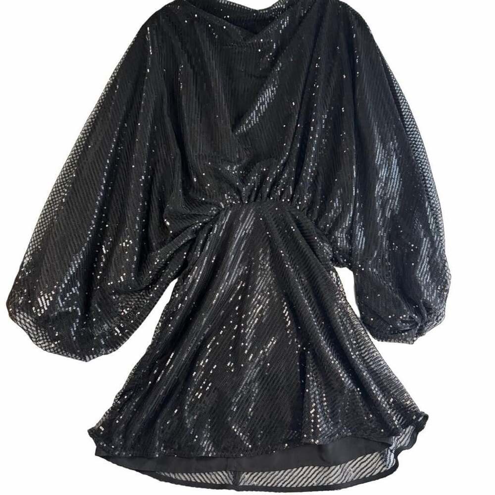 Asos Design Sequin Dress Size US 4 Black Long Sleeve
